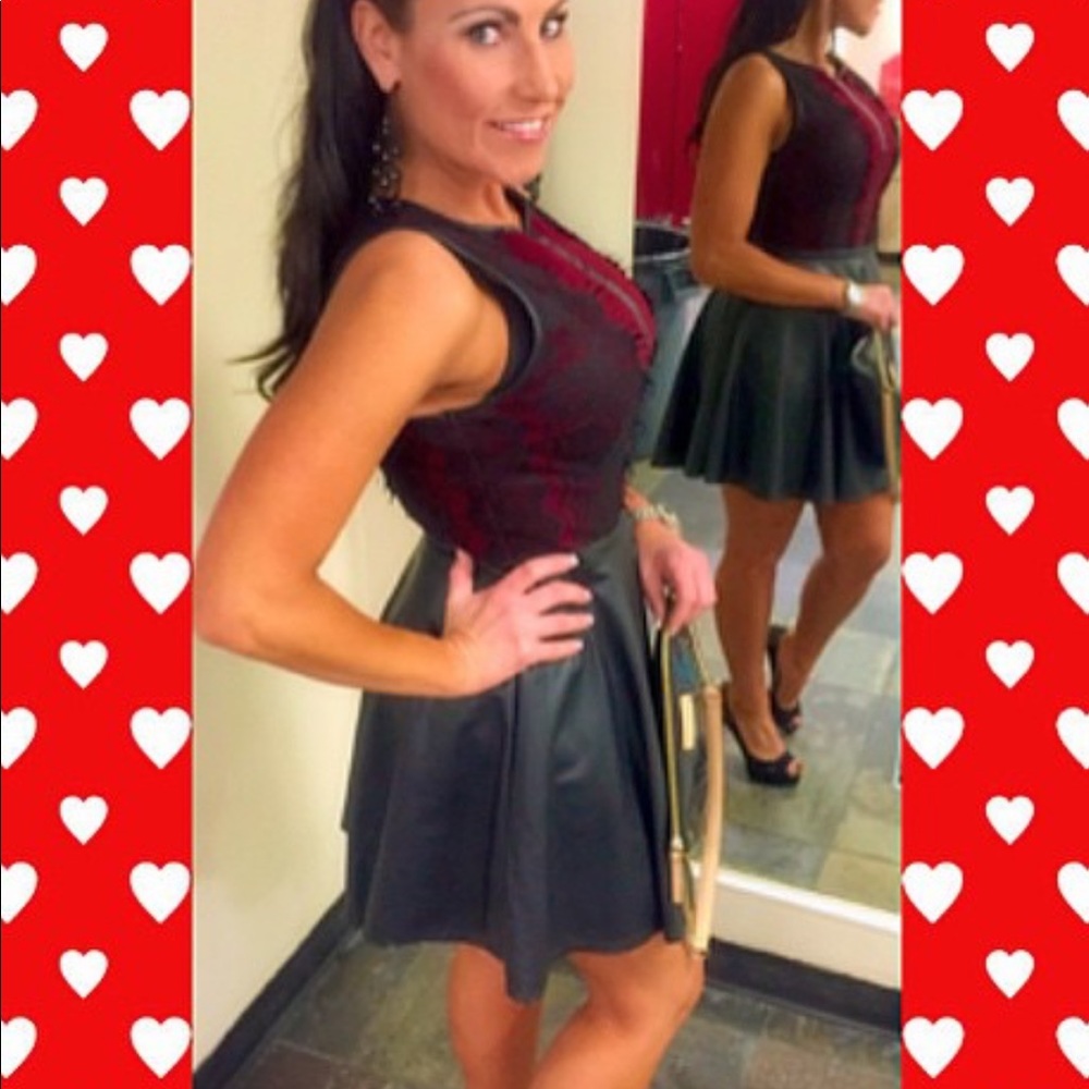 Double Zero Faux Leather & Lace Dress Medium